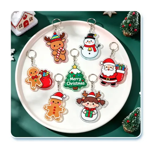 Festive Christmas Acrylic Keychain, Thick Transparent, Daily Winter Key Holder