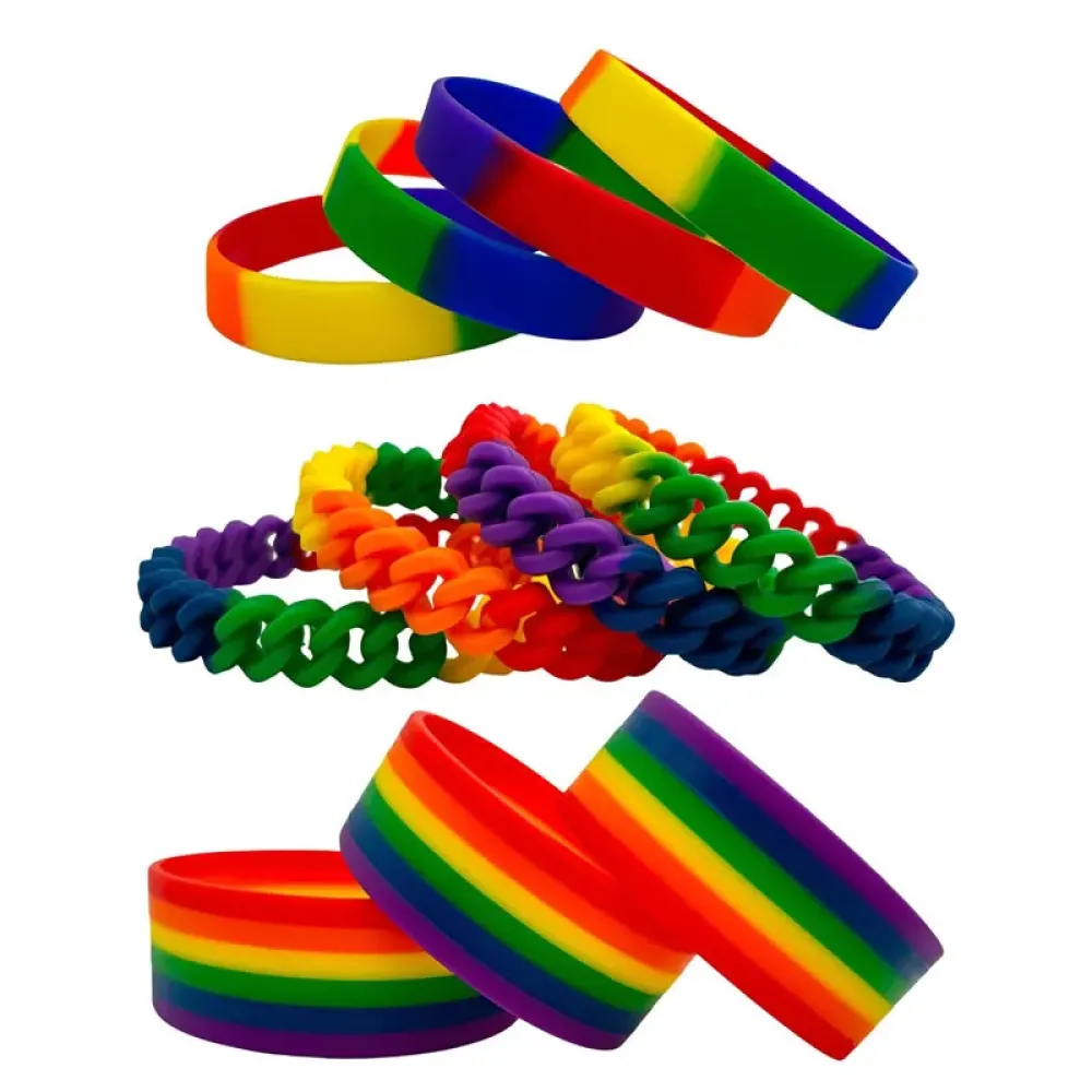 Rainbow Silicone Wristband - Vibrant Full Color Custom Rainbow Silicone Wristbands Bulk for Events