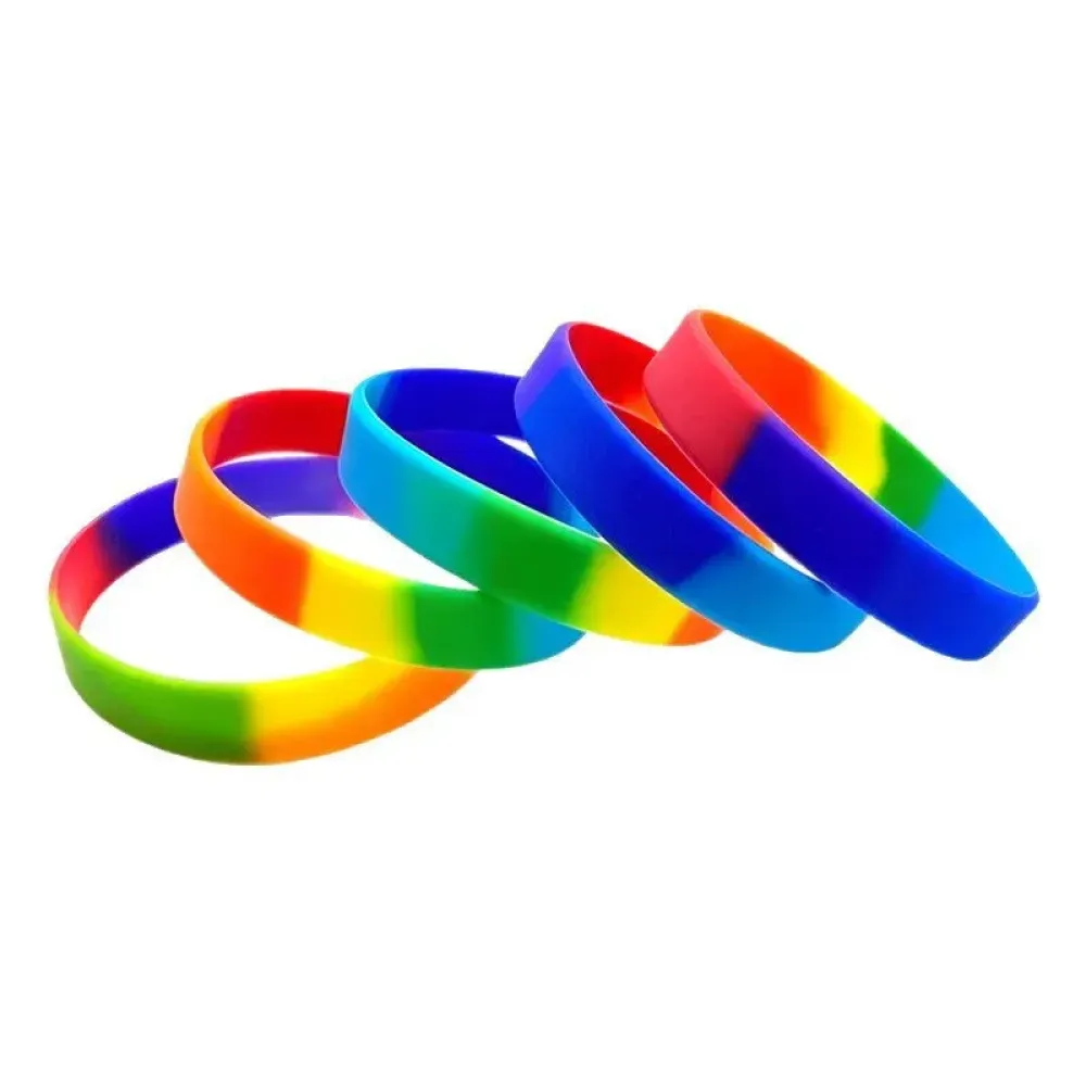 Rainbow Silicone Wristband - Vibrant Full Color Custom Rainbow Silicone Wristbands Bulk for Events