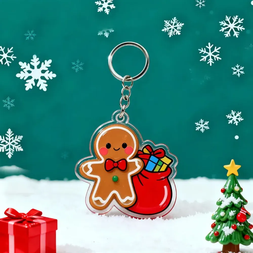 Festive Christmas Acrylic Keychain, Thick Transparent, Daily Winter Key Holder